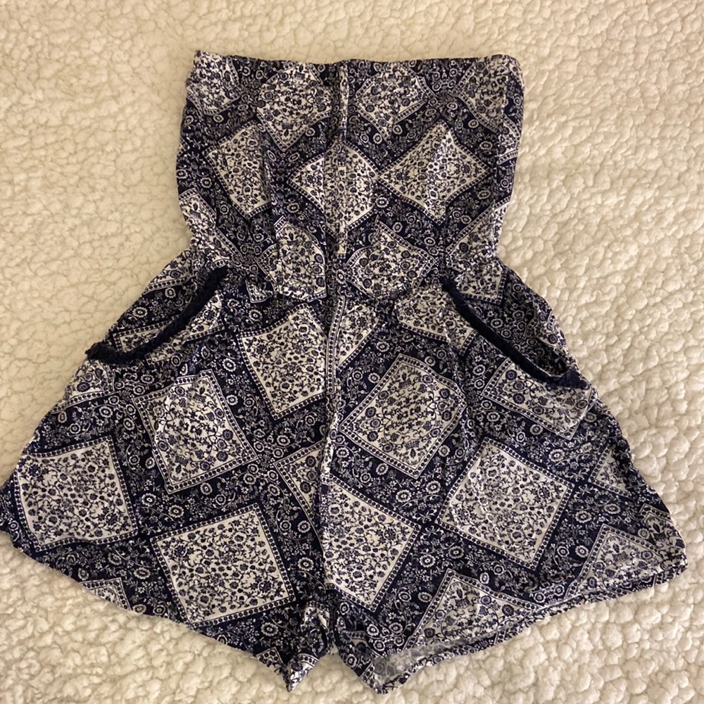Blue and white mini romper with pockets!